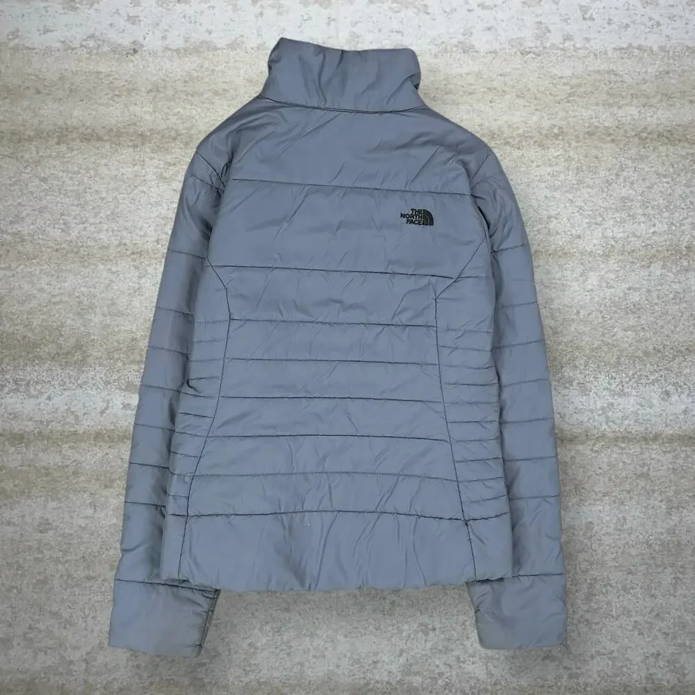 Vintage Y2K The North Face Puffer Jacket Womens S Light Grey Polyester Full Zip - Picture 3 of 4